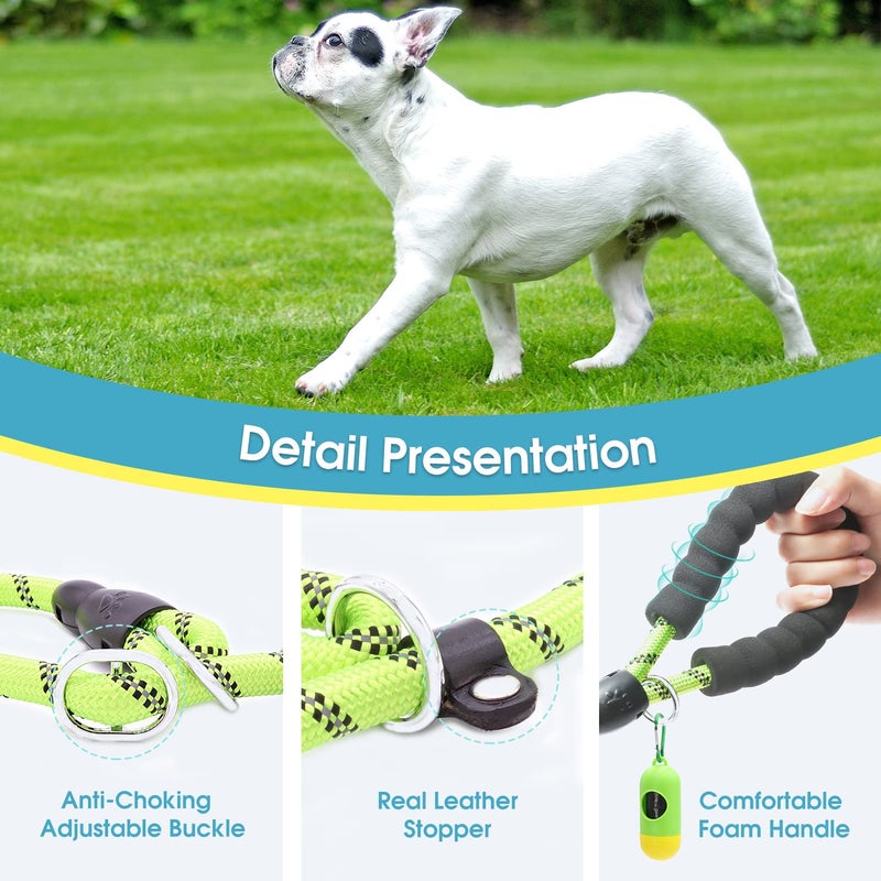 BAAPET 6 Feet Slip Lead Dog Leash Anti-Choking with Upgraded Durable Rope Cover and Comfortable Padded Handle for Large, Medium, Small Dogs Trainning with Poop Bags and Dispenser (Green) - Image 3